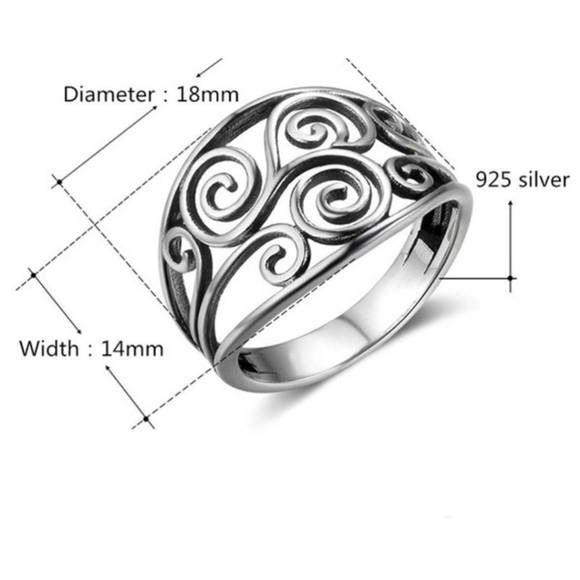 Solid Heavy Hollow Boho Filigree 925 Sterling Silver‎ Ring, Size 7 - Picture 7 of 11